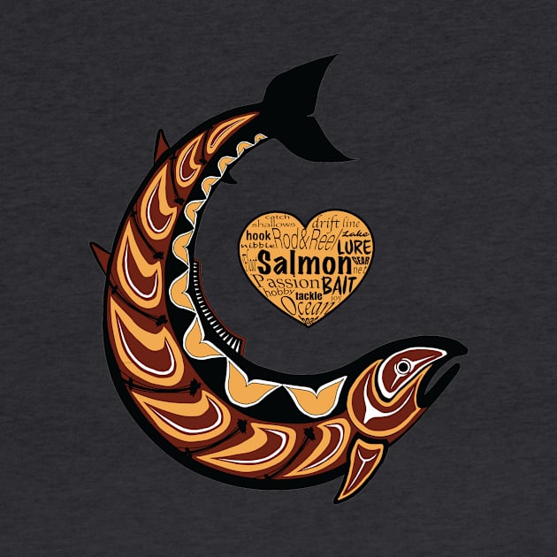 Pacific Northwest Salmon in gold and maroon by StephJChild